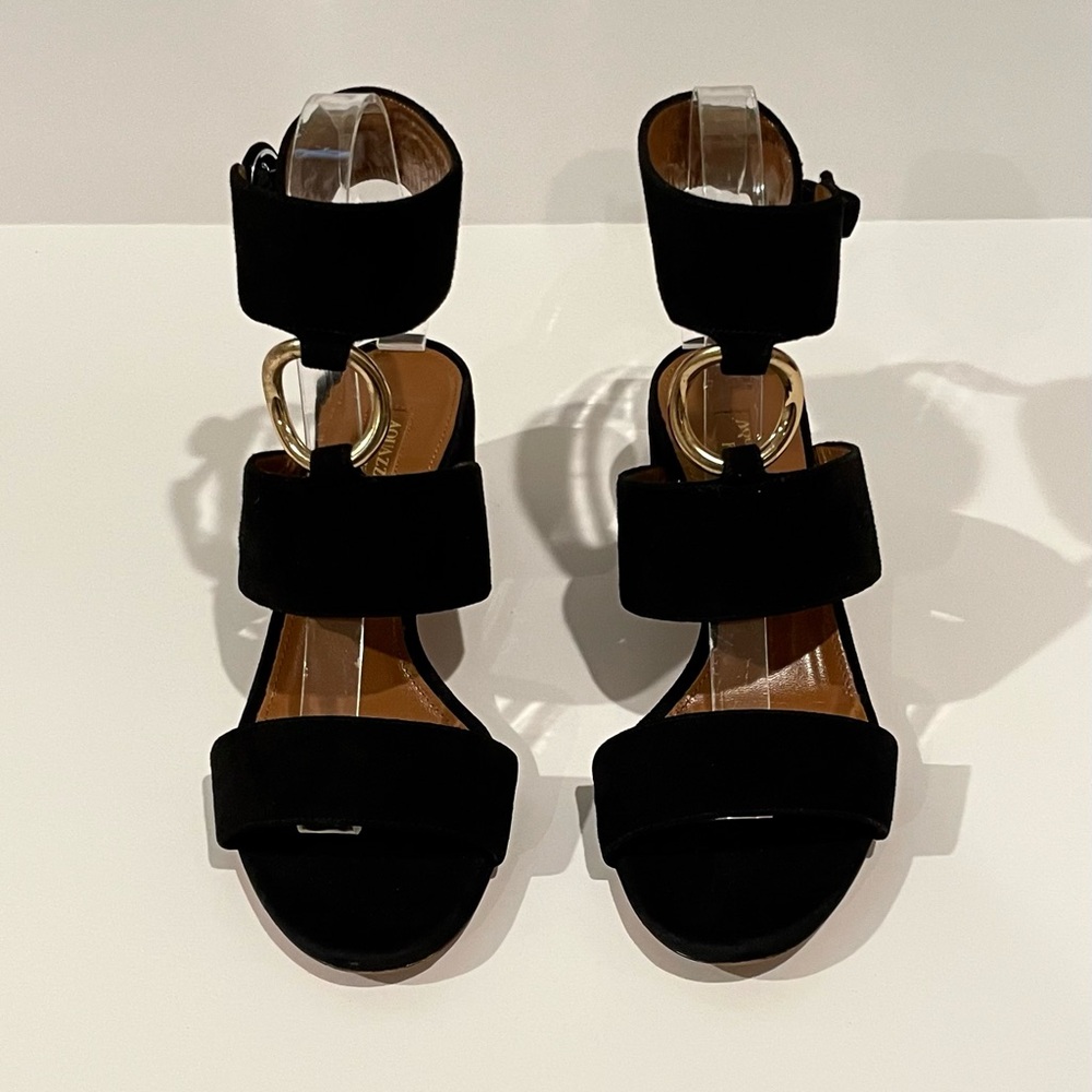 Aquazzura Black Sandals with Suede Straps and Ankle Buckle